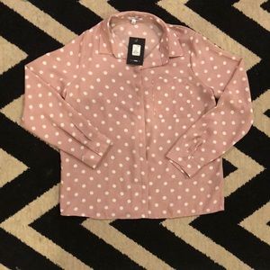 Pink and white polka dot long sleeve blouse